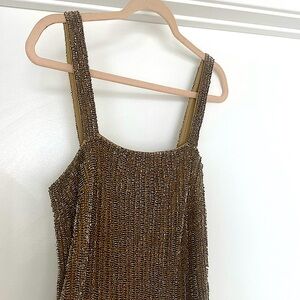 Ralph lauren black label metallic gold beaded silk cami tank top size 8
